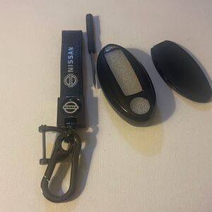 Nissan Logo Key Fob Keychain in Black Leather and Key Fob Cover in Black NWT